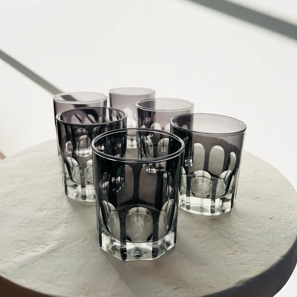 RIALTO HANDMADE IN TÜRKIYE SMOKE OLD FASHIONED GLASSES 12 OZ SET OF‎ 6 MCM STYLE
